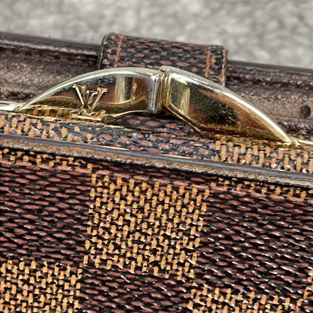 Louis Vuitton Damier Ebene French Kisslock Compact Wallet Brown Tan Checkboard - Picture 4 of 17